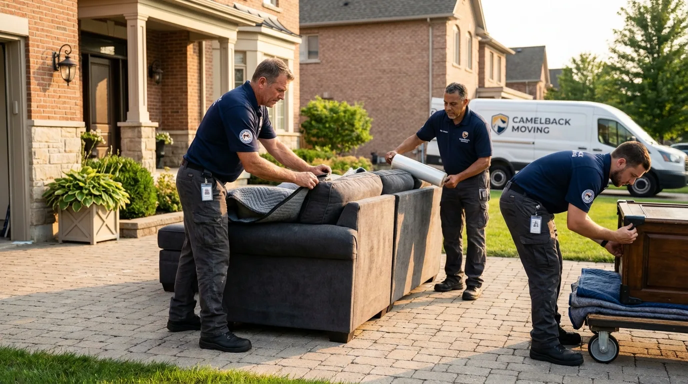 Large estate moving crew wrapping furniture in Rice, MN