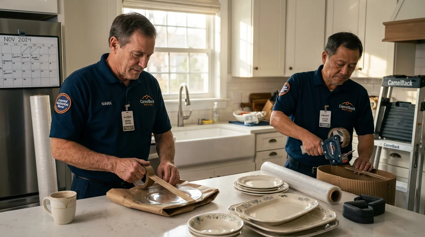Professional crew packing kitchen dishware in Rice, MN